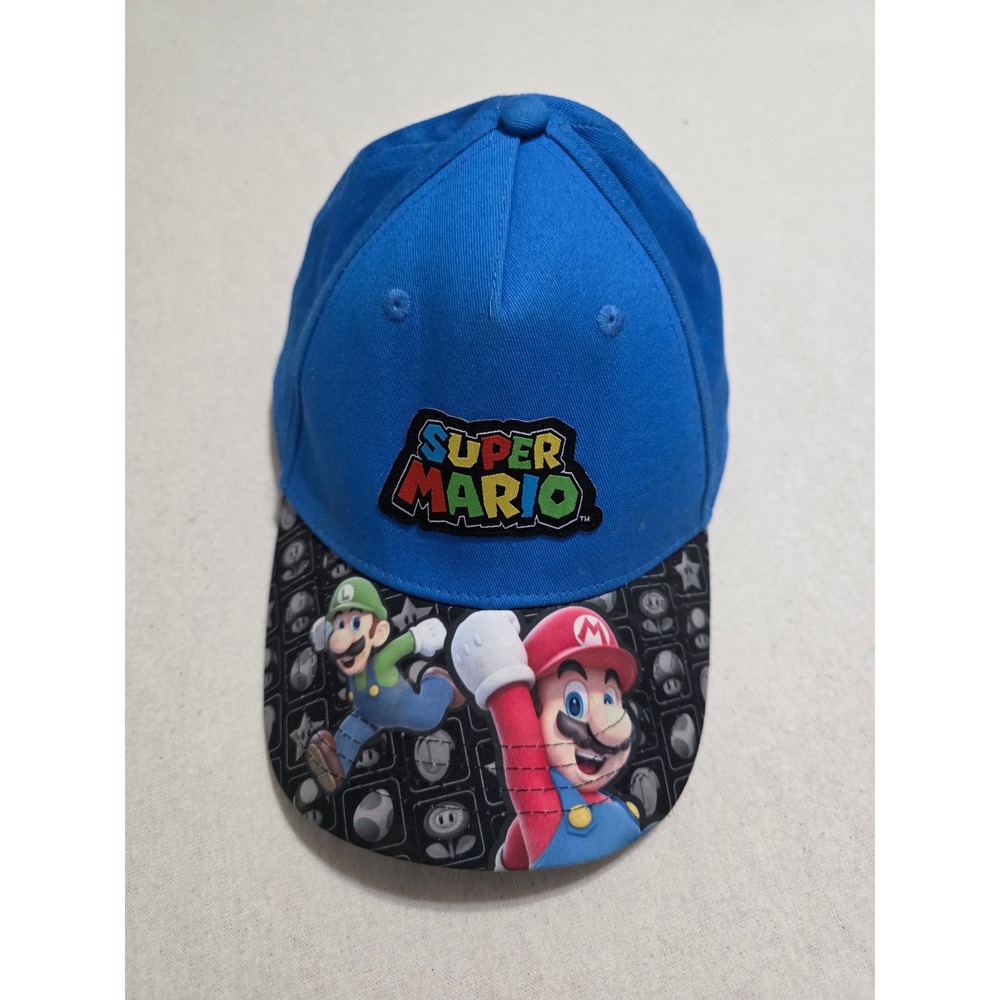 Nintendo Super Mario Hat Kids Youth OSFM Blue Baseball Cap Luigi Graphic Brim